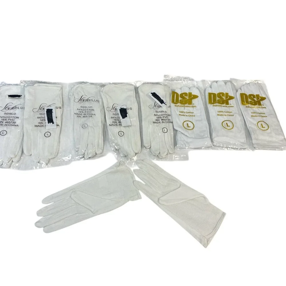 New In Package Lot of 9 DSI Style Plus Large White Cotton Marching Band Gloves